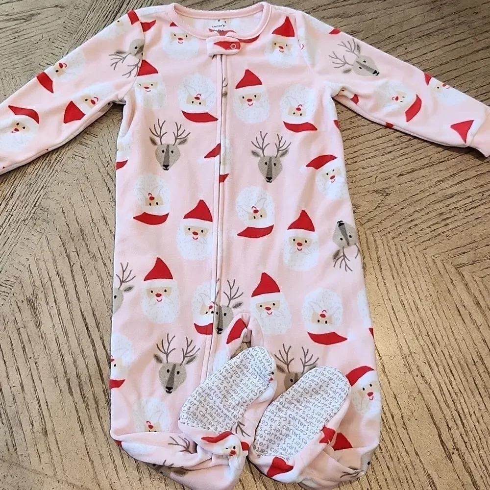 3T girls  Santa footed zip up onsie Carters